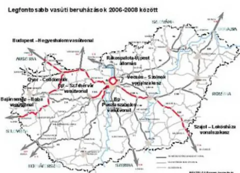 1-6. ábra A kohéziós alapból finanszírozott vasútfejlesztések Forrás: http://www.mfor.hu