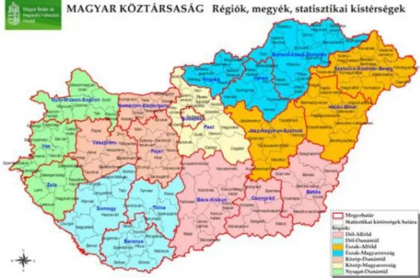 3-1. ábra Magyarország régiói, megyéi és kistérségei Forrás: http://www.cnw.hu