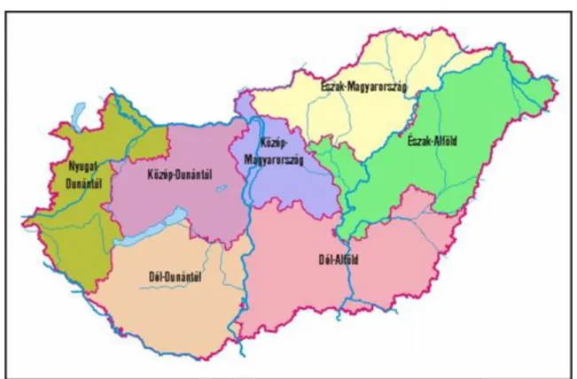 3-1. ábra: Régiók szerinti területi tagozódás Magyarországon
