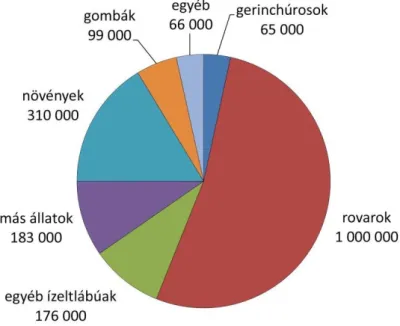 3.2. ábra. A Földön élő fajok számbeli megoszlása Chapman (2009) adatai alapján. 