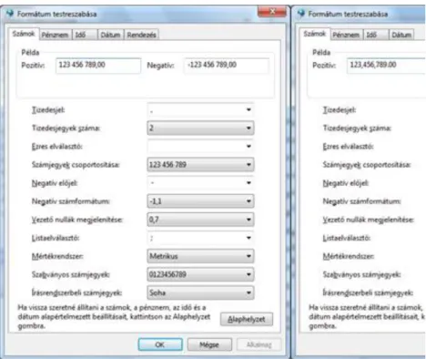1.3. ábra. A magyar és az amerikai formátum Windows 7-ben