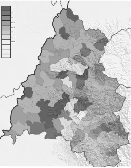 8. ábra: A legnépesebb generációk a bihari önkormányzatokban (sötét – fiatal,  világos – idős)(Forrás: Saját készítésű térkép) 