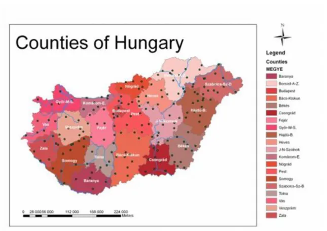 Figure 6.3. Counties of Hungary categorized by the name of the counties