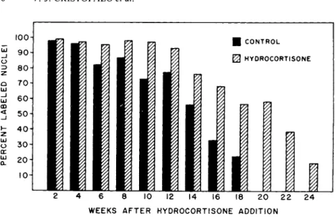 FIGURE 1 The effect of hydrocortisone on the fraction of  cells incorporating ^H—dT during a 30 hour pulse