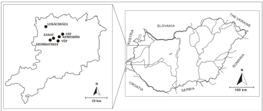 Figure 1. The location of the archaeological sites in Vas County, West Hungary.