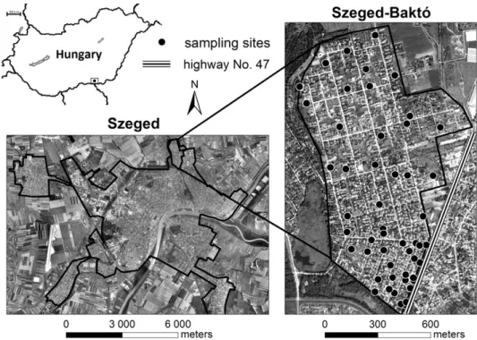 Fig. 1. Location of sampling sites in Szeged.