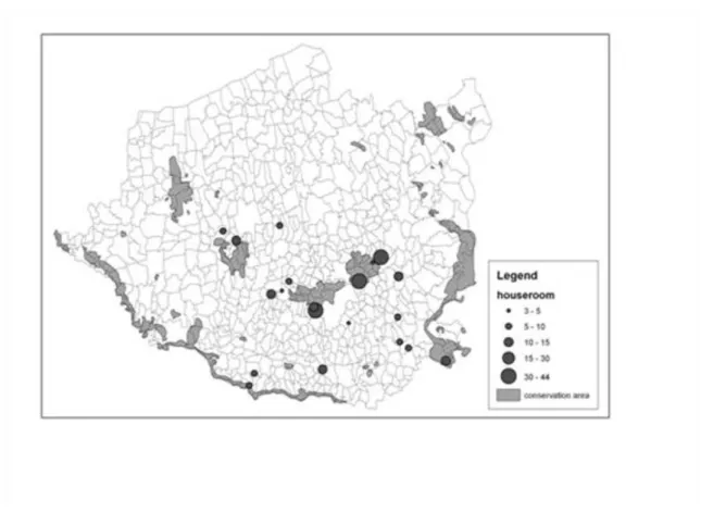 Figure 5. Spatial distribution of the South Transdanubian eco-accommodations (Ed. Pirkhoffer, E