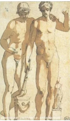 Fig. 6: Castor and Pollux, Nicolas Poussin (ca. 1628) Pen and brown wash on  paper, 24.6 x 17 cm