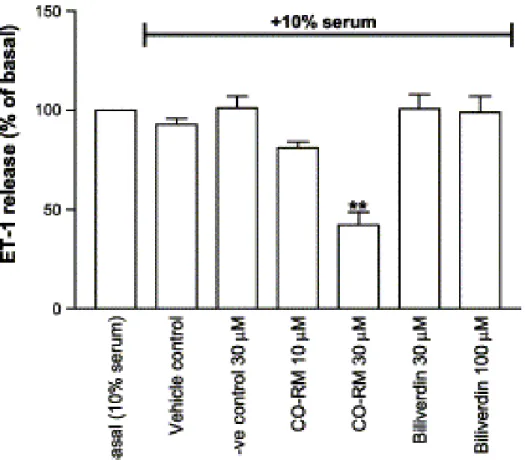 Fig. 1. Effect of the carbon monoxide-releasing molecule (CO-RM), its negative (-ve) 