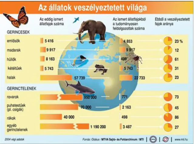 1.7  ábra:  A  Föld  veszélyeztetett  állatvilága.  A  tömeges  kihalás  becsléseit  érdemes  e  számokhoz  viszonyítani  (Forrás: MTVA/MTI.)