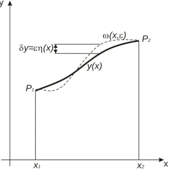 Figure 1.8 : Solution of a variation problem and the varied curve  by substituting (1.36) into (1.34): 