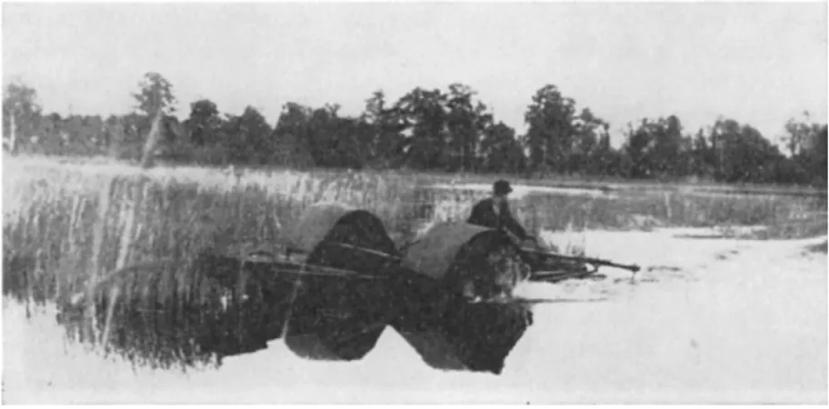 FIG. 3. Reed-mowing machine clearing an overgrown carp pond. 