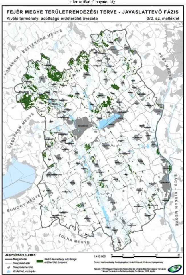 12-2. ábra: Fejér Megye Rendezési terve –Kiváló termőhelyi adottságú erdőterület övezete