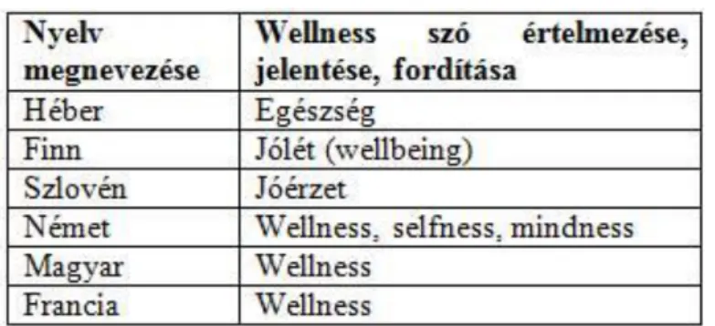 2. táblázat: Az egészség, wellness fogalmak jelentéstartalma (mint az egészségturizmus „terméke”)