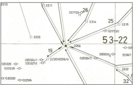 7-6. ábra. Részlet a minta magassági meghatározási tervről (vastag vonal eredetileg piros)