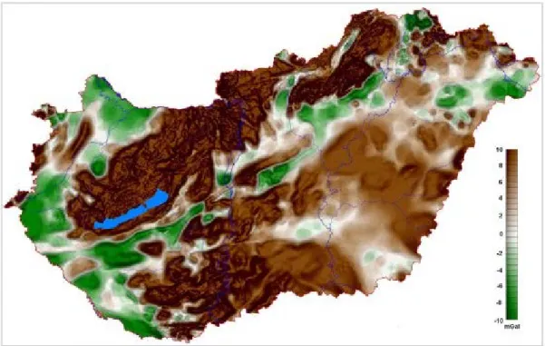 Fig. 12:  Gravity  Bouguer anomaly map of Hungary with reduction  density of 2  t/m 3 , from Kiss  (2006)