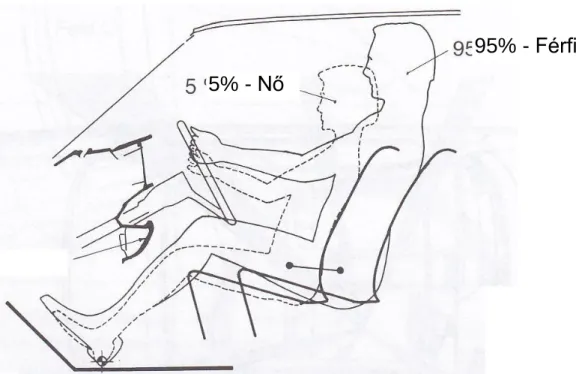 3.1.10. ábra: Különböző testméretekhez tartozó ülőpozíciók (a megfelelő látóteret figyelembe  véve)  
