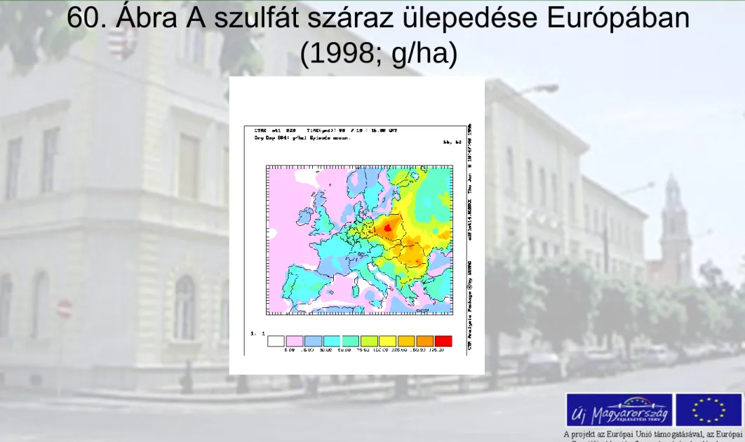 60. Ábra A szulfát száraz ülepedése Európában  (1998; g/ha) 