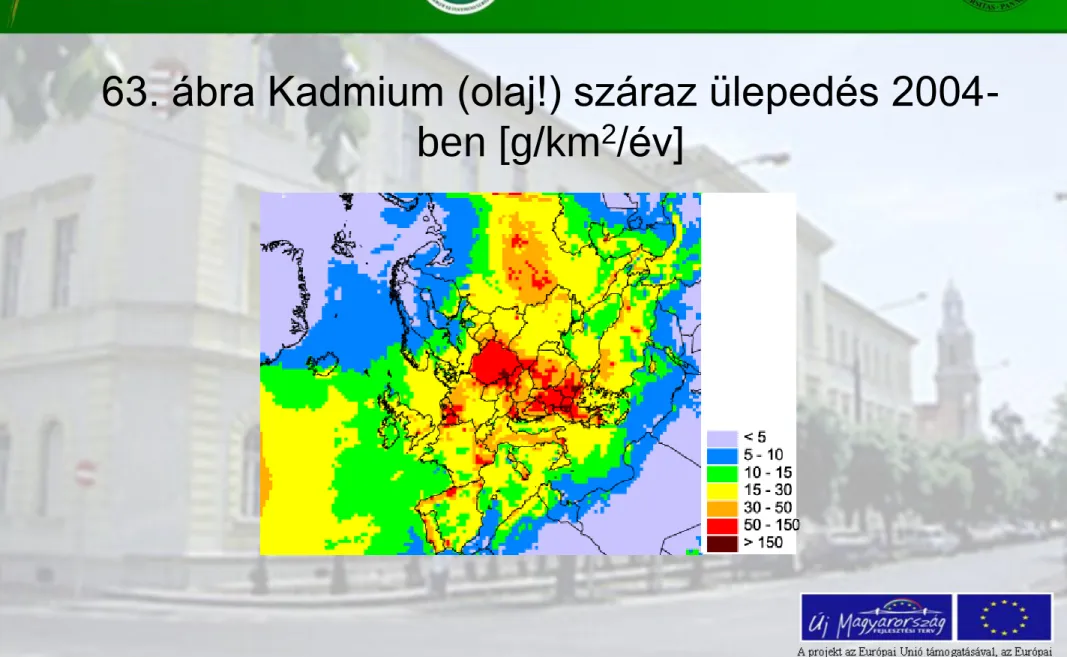 63. ábra Kadmium (olaj!) száraz ülepedés 2004- 2004-ben [g/km 2 /év] 
