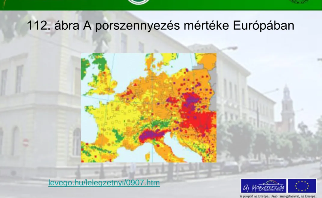112. ábra A porszennyezés mértéke Európában 