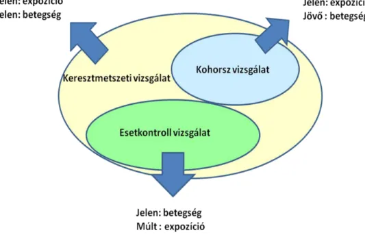 1. ábra: Az obszervációs vizsgálatok grafikus bemutatása  2.1.2  Beavatkozással járó/intervenciós/klinikai vizsgálatok 