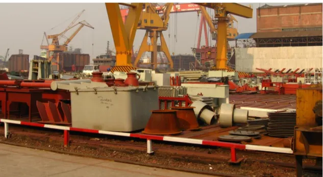 1.9. ábra: Beszállított alkatrészek tárolása a Jinling hajógyárban (Nanjing, Kína) 