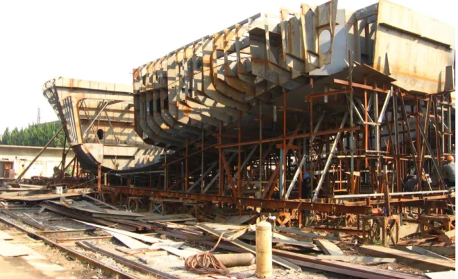 3.1. ábra: Hagyományos hajóépítés a Dajiang hajógyárban (Wuhu, Kína) 