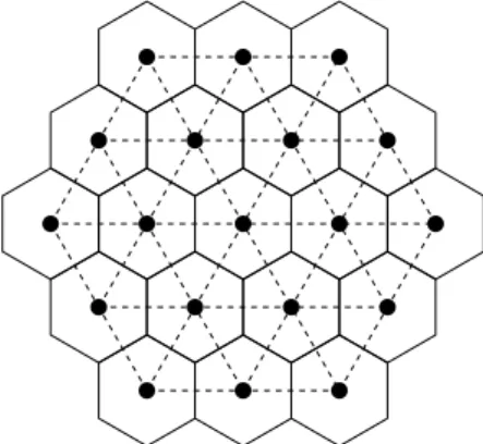Figure 1: A hexagonal grid and the corresponding tri- tri-angular lattice