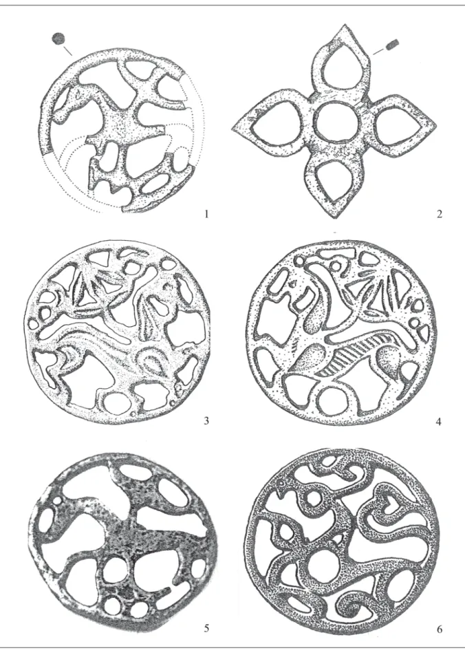 1. kép / Fig. 1: 1–2: Békéscsaba-Erzsébethely; 3: Dunamocs/Moþa (Sl); 4: Eger-Szépasszonyvölgy; 5–6: Gálospetri-Malo- Gálospetri-Malo-moldal/Petreu (Ro)