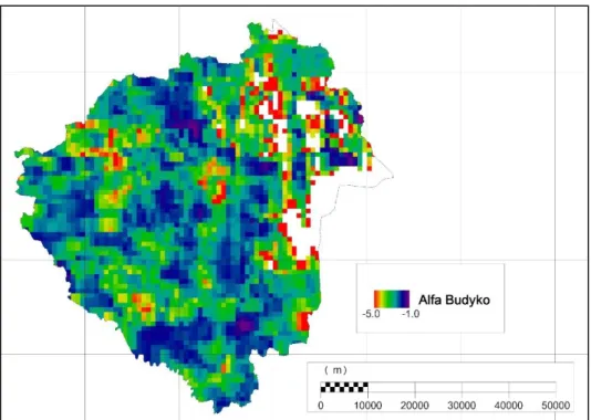 Figure 7. The calculated Budyko-type α parameter rates in Zala County 