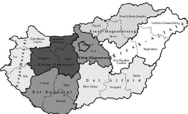 5.1. ábra: A magyarországi régiók területi elhelyezkedése 
