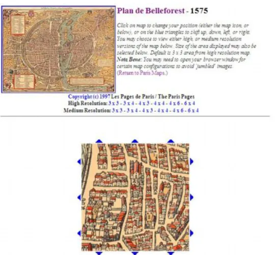 7.15. ábra Párizs régi térképeken (forrás: http://www.paris.org/Maps/Map2/map.cgi/h2?210,149) A statikus térképek megjelenése a weben: