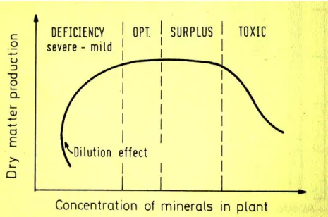 5.3. ábra. A növények ásványi elemtartalma és a szárazanyagtartalom közötti összefüggés 