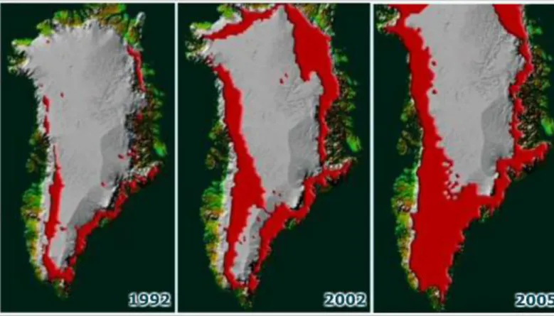 1.1.6.1. ábra Forrás: http://image.hotdog.hu/_data/members2/202/288202/images/Magazin/groenland_2.jpg A tengeri jég olvadása nem emeli ugyan a tengerszintet, de a jégpáncél eltűnése megkönnyíti a kontinentális jég  óceánba  való  áramlását,  ami  viszont  