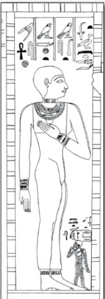 2. kép III. Mereszanh a Főkamra északi oldalán lévő pilléren későbbi leszármazottjának Niuszerréanhnak utólagosan befestett képmásával