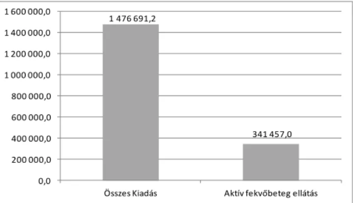 8. ábra: Aktív fekvőbeteg ellátás kiadása és az összes egészségügyi kiadás 2010-ben  (millió Ft)  1 476 691,2     341 457,0     0,0 200 000,0400 000,0600 000,0800 000,01 000 000,01 200 000,01 400 000,01 600 000,0