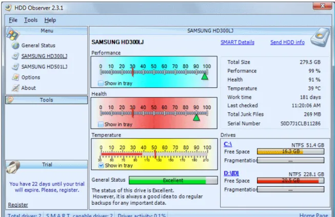 2.1. ábra: Egy S.M.A.R.T. merevlemez figyel ı  alkalmazás (HDD Observer)  (KEP_A303_I_02_01) KEP_A303_I_02_01.JPG 