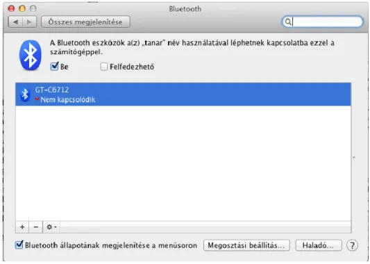 8. ábra:   Bluetooth eszközök listája a rendszerbeállításokban 