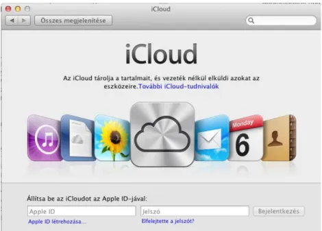 16. ábra:  Az iCloud beállításai a rendszerbeállításokban 