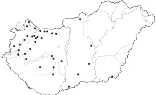 2. ábra: A Panicum miliaceum subsp. agricola elôfordulása Magyarországon a 2012-es terepi  felmérések alapján