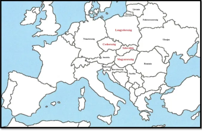 10. ábra: A visegrádi négyek elhelyezkedése Európában  Forrás: Saját készítés (2013) 