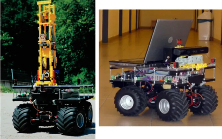 Fig. 1. Our mobile robot system with laser based sensor to the left [1], and with Kinect sensor to the right [2].