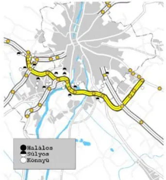 3. ábra: M0 autóbaleseti ponttérkép 2007. I-VIII.hó Forrás: www.police.hu