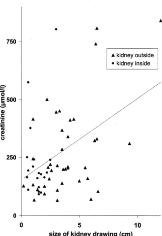 Fig 3. Correlation of kidney size in the drawing test with day 10 serum creatinine level