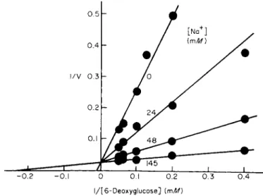 FIG. 8. The effect of  [ N a + ] on kinetic parameters of 6-deoxy-D-glucose accumulation by  hamster intestinal rings