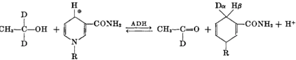 FIG. 3. The reduction of  D P N by alcohol and in the presence of alcohol dehydro­