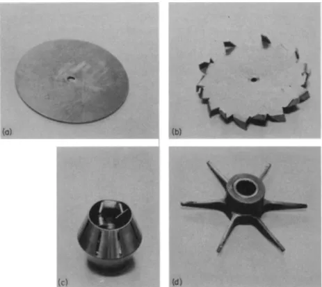 FIG. 3. High shear impellers : (Λ) disk; (b) modified disk ; (c) modified cone; (d) modified  turbine