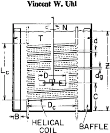 FIG. 3. Agitated vessel with immersed helical coil for heat transfer. [After Oldshue and  Gretton (01).] 