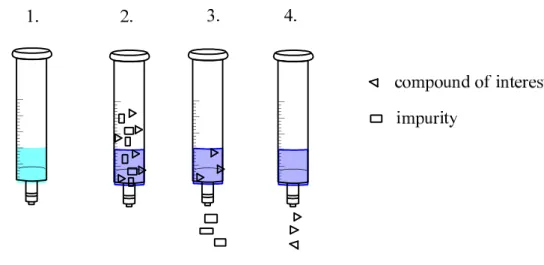 Figure 25.: four step SPE (1.: conditioning; 2.: sample introduction; 3.: washing; 4.: elution) 