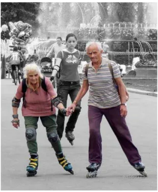 7. kép:  Idősebb korban az egyensúlyozó képesség hanyatlása rendszeres mozgással lassítható  (http://lavsztori.freeblog.hu) 